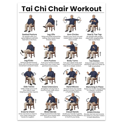 QrmArt Best Tai Chi Chair Workout Chart Poster for Printable Exercise Guide Wall Art Posters for Seniors Wall Decor Gentle Seated Posture Fitness Picture Prints Painting for Home 16x24 Inch - color: Diagram of the Taiji Chair, size: 16x24in