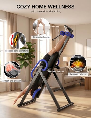 YOLEO Gravity Inversion Table for Back Pain Relief 2026 New Inversion Table | w/Lumbar Support, Easy to Assemble, Back Stretcher Machine 300 lbs - color: W1-Blue