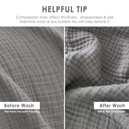 EMME Cotton Blanket Twin XL for Bed Soft Muslin Blankets 66"x90" Lightweight Breathable Layering Bedspread Coverlet All Season Gauze, Grey - color: 06 - Grey, size: Twin XL (66" x 90")