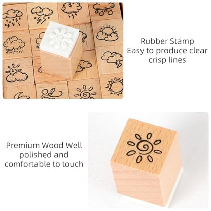 25 pcs Wooden Rubber Stamp Set, Various Weather Patterns Wood Stamps for Journal, Diary, Scrapbook, Planner, Letter, DIY Craft, Card Making - color: Weather