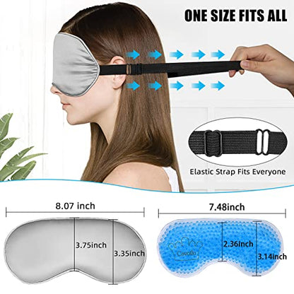 Sleep Mask w/ Cooling Gel Eye Mask, Silk Eye Mask for Sleeping, Hot & Cold Eye Masks, Blindfold Eye Cover Sleeping Mask for Home Office Travel, Yoga, Stocking Stuffers for Men Women (Grey) - color: Grey