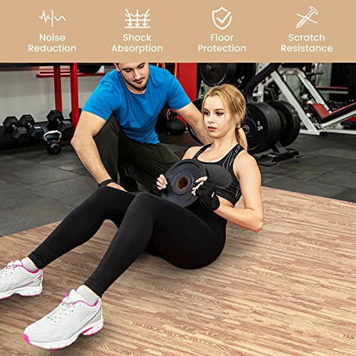 Tangkula 25 Tiles Foam Flooring Mats with Border, 100 SQ FT EVA Interlocking Exercise Foam Mats for Exercise Equipment, Elastic Puzzle Play Mats, 3/8” Thick Non-Slip Workout Floor Mats for Home Gym - size: 100 sq.ft