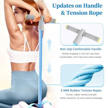 Pedal Resistance Band with Handle, Durable 6-Tube Exercise Bands - color: Blue
