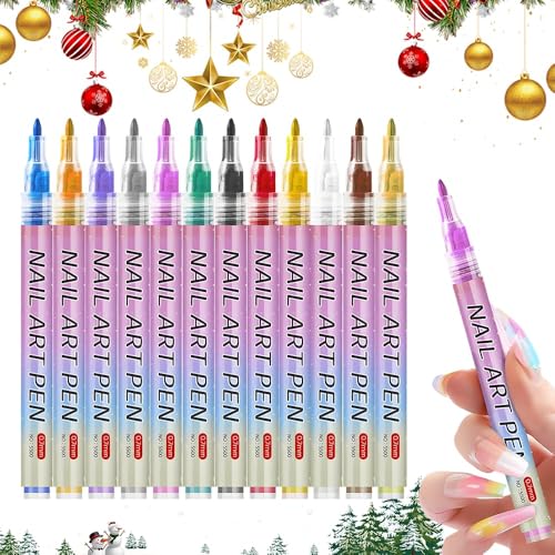 12 Colors Nail Art Pens Set,2026 Upgraded Nail Art Markers for Gel Nails,Quick Dry Long Lasting Nail Polish Pen,DIY 3D Drawing Dotting Painting Nails Liner Brush for Dotting Painting Home Use (A) - color: A