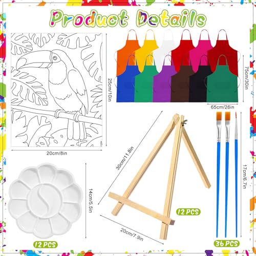 Motipuns 72 Pcs Paint and Sip Kit for Adults 12 Set 8''x10'' Pre Drawn Canvas for Painting with Easels Apron Brushes Palette Printed Canvas Bulk for DIY Birthday Gifts Date Night Party(Animal) - style: Animal
