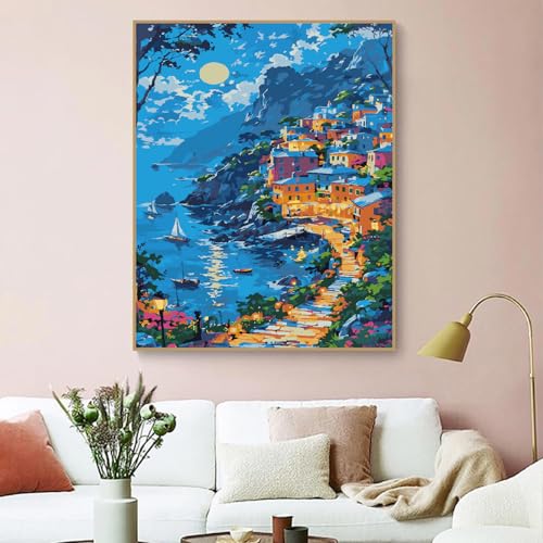ZRIZQ Landscape Paint by Numbers Kit for Adults Beginner,16x20 | Full set with wooden brushes,rolled canvas,rich paints.Calming activity.Beginner friendly.Just open and paint. - color: 16"X20"Rolled Canvas(Frameless)-Landscape 12