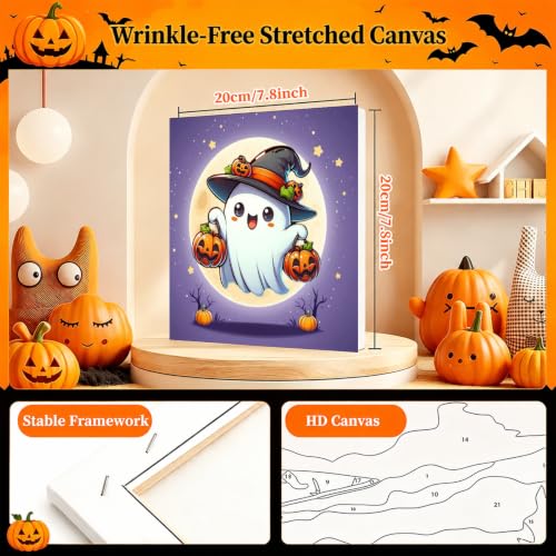 Arttoplus 4 Pack Halloween Paint by Numbers Kit for Kids with Frame 8x8in | Halloween Kids Paint by Numbers Ages 4-8-12 with Wooden Easel, Easy Oil Painting by Number for Gift Home Wall Decor - color: BKH2600+BKH2601+BKH2602+BKH2603-US