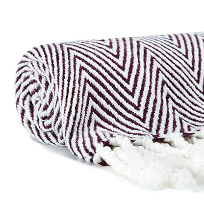Chanasya Premium Chevron Super Soft Acrylic Throw Blanket with Tassels Cozy Lightweight Fluffy Woven Blanket for Bed Sofa Chair Couch Living Bed Room Deep Red and White Blanket (50x65 Inches) Wine - color: Wine