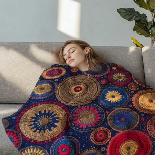 Boho 만다라 담요, 다채로운 메달리온 플리스 담요, 소파 베드용 부드럽고 가벼운 보헤미안 기하학적 담요, 여성 남성용 장식 선물, 101.6 x 127cm(40 x 50인치) - color: 보헤미안 만다라
