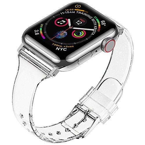 baozai Compatible with Apple Watch Band for Women, Slim Shiny Clear Glitter Soft Wristband for Apple iWatch Series 1-11, SE, 46mm 45mm 44mm 42mm, Glistening Silver - color: Glistening Silver, size: 46mm/45mm/44mm/42mm(Series 3)