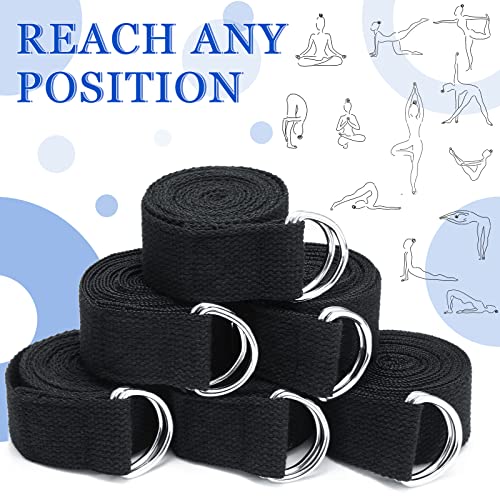 6 Pcs Yoga Straps for Stretching 8 Ft, Safe D Ring Buckle - color: Black