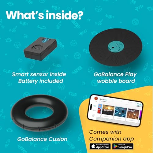 GoBalance Board - App-Enabled Balance Board. Smart Bluetooth Sensor, 12 FREE Interactive Games - Fun, Balance Training and Home Gym Workout! Boost Coordination & Strength for Teens and Adults