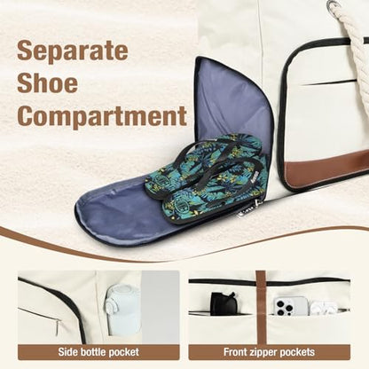 Beach Bag for Women - 35L Large Tote Bag, Waterproof & Sandproof, Zippered Carry On Bag for Pool, Beach & Travel - color: Beige