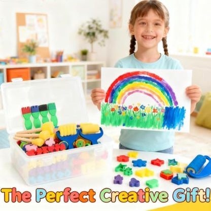 53-Pack Sponge Paint Brushes, Washable Painting Brushes | Toddler Painting Set, Early Learning Foam Roller Sponge Art Crafts Kit with Storage Bag, Creative Gift - style: 53 Pcs