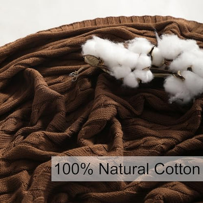 NTBAY Cotton Cable Knit Throw Blanket, 51 x 67, Brown - color: Brown, size: Throw(51"x67")