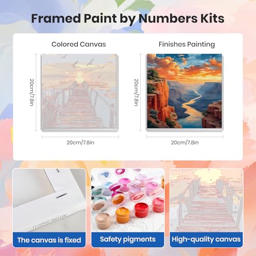 HEIBAGO 4 Pack Framed Paint by Numbers Kit for Adults Beginner, Adult Paint by Number Kits Landscape, DIY Paint by Numbers for Adults,Small Easy Acrylic Oil Painting for Wall Decor 8 x 8 Inch - color: Landscape