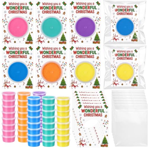 VioraWhite 48 Pcs Wonderful Christmas Air Dry Clay Set with Card and Gift Bags DIY Magic Gifts Clay Model Arts and Crafts Gift Graduation Party Favors Prizes for Kids Students Children Classroom - style: Wonderful Christmas