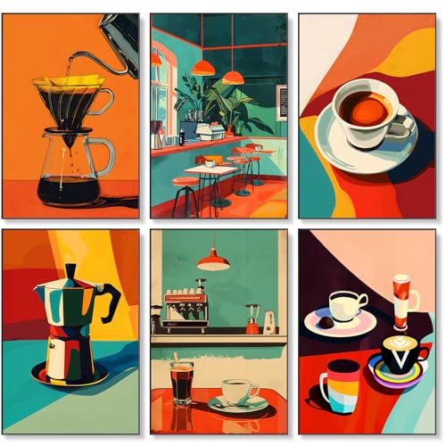Fountor 6 Pack Coffee Paint by Numbers Kit for Adults Beginner, 8x12 Inch | Without Frame Canvas, DIY Acrylic Adult Paint by Number Kits Retro, Stress Relief Craft Kits, For Home Wall Decor Gift - color: LKOP6P-6