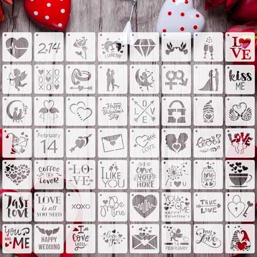 Augshy 56 Pack Valentine's Day Stencils, Reusable Craft Templates, 3 Inch | Plastic Valentine Stencils, for DIY Crafts Art Projects, Drawing Painting, Wall Floor Rock Decor Templates - style: Valentines