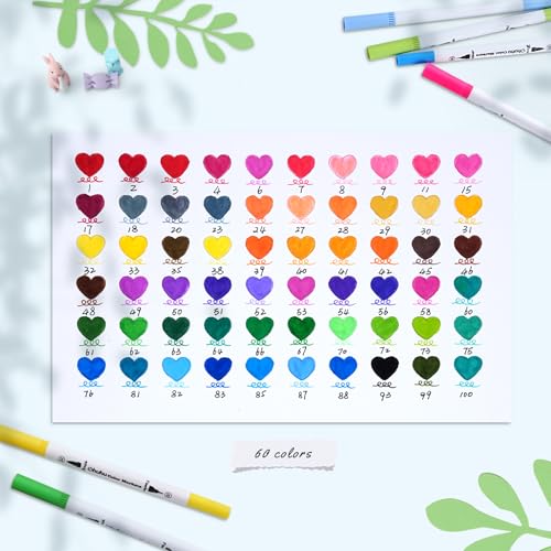 Ohuhu Adult Coloring Book Markers 60 Colors Dual Tip Water-Based-Maui-White | No Bleed Coloring Markers Fineliner & Brush Drawing Pens Art Pens for Kids Adults Sketch Journal - color: White Pen, size: 1 Count (Pack of 60)