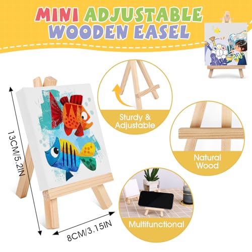 ESRICH 12 Set Mini Acrylic Paint Kit, Mini Stretched Canvas with Easel | Acrylic Paint Strips, Paint Palettes, Painting Brushes, Mini Canvas and Easel Set for Kids Artists Beginner, Gift