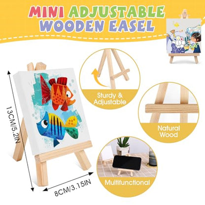 ESRICH 12 Set Mini Acrylic Paint Kit, Mini Stretched Canvas with Easel | Acrylic Paint Strips, Paint Palettes, Painting Brushes, Mini Canvas and Easel Set for Kids Artists Beginner, Gift