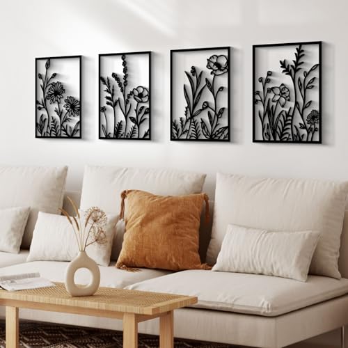 Glamativity Large 4 Pcs Colorful And Black Double-Sided Gold Leaf Metal Wall Art, 22.5 x 15.7'' Botanical Abstract Wall Décor Metal Leaf with Frame, 3D Textured Sculptures, Modern Wall Art With Ginkgo Biloba Design for Living Room Bedroom Bathroom Study (