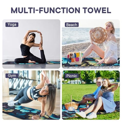 Yoga Towels, Non Slip Hot Yoga Mat Towel with Grip Dots,Super-Absorbent Soft Microfiber Yoga Blanket for Pilates, Fitness and Workout 72inch x 24inch - color: New Styles Dark Flower