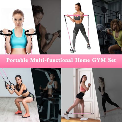 Bbtops Pilates Bar Kit with Resistance Bands,Pilates Bar with Stackable Bands Workout Equipment for Legs,Hip,Waist and Arm,Exercise Fitness Equipment for Women & Men Home Gym Yoga Pilates - color: Rose