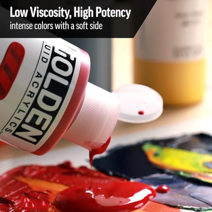 GOLDEN Fluid Acrylics, India Yellow Hue, 4 fl. oz. Bottle | Artist grade acrylic paint with rich pigment load and a flowing constency useful for even coverage and fine details.
