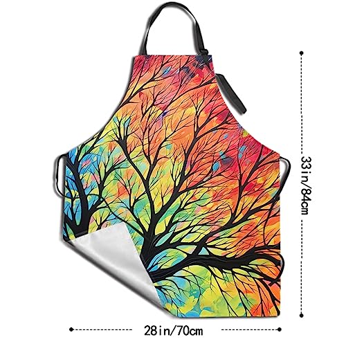 Artist Painting Apron with 2 Pockets Painters Art Aprons Gifts for Women Men - color: Rainbow Leaves Branch Tree