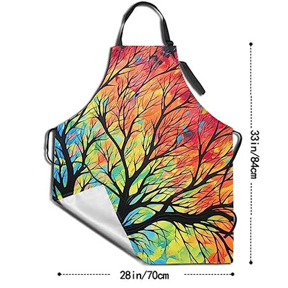 Artist Painting Apron with 2 Pockets Painters Art Aprons Gifts for Women Men - color: Rainbow Leaves Branch Tree