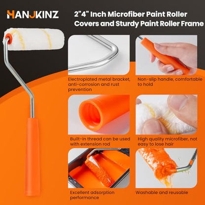 Microfiber Paint Roller, 2 Inch and 4 Inch, 50 Pack | 3/8 Inch Nap, Mini Paint Roller Covers, with Paint Roller Frame, for House Painting, Ideal for Walls, Ceilings, Doors - size: 2 Inch & 4 Inch,50 Pack