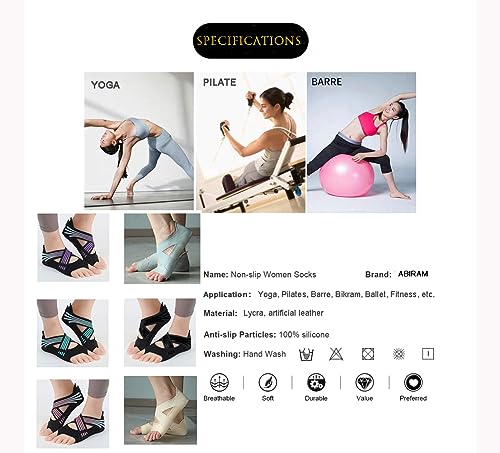 ABIRAM Pilates Grip Socks for Women - Non-Slip Toeless Yoga & Barre Socks - color: Black, size: Large