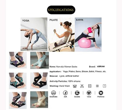 ABIRAM Pilates Grip Socks for Women - Non-Slip Toeless Yoga & Barre Socks - color: Black, size: Large