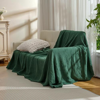 100% Cotton Muslin Blanket for Adult 66x90 4-Layers Gauze Throw - color: Dark Green, size: 66x90 inch