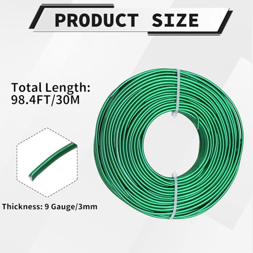 9 Gauge Aluminum Craft Wire, 100 Feet 3mm Bendable Metal Wire for Jewelry Making, Sculpting and Floral Design, Soft Armature Wire for DIY Crafts (Green) - size: 9 Gauge(3mm), style: Green