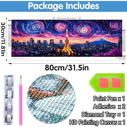 Reofrey Large Diamond Art Kits for Adults Eiffel Tower, 12x31.5 inch Full Drill Round Rhinestone Big Diamond Painting Kit Starry Sky, DIY Cross Stitch Embroidery Canvas for Crafts Home Wall Decor - color: Eiffel Tower