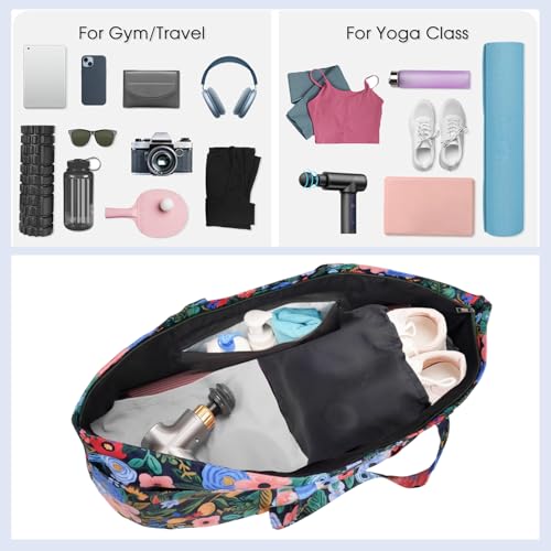 Yoga Mat Bag Yoga Mat Carrier with Shoes Compartment & Wet Pocket Pilates Bag with Zipper Pockets & Yoga Mat Holder Strap Yoga Bags and Carriers Fits All Your Stuff - color: Floral