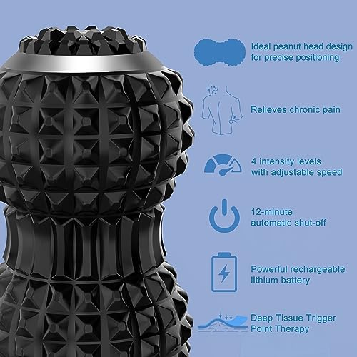 Uppye Vibrating Massage Ball for Pain Relif, Mobility Ball for Physical Therapy and Workout Recovery, Deep Tissue Myofascial Release Tools - Back, Shoulder (Peanut Head Vibrating Massage Ball Black) - color: Black