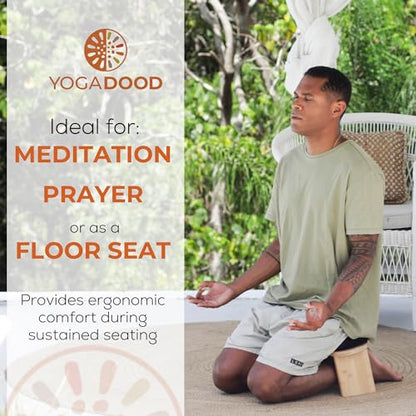 Yoga Dood Meditation Bench & Towel Bundle - Bamboo Seiza Bench with Cushioned Kneeling Seat for Comfort - Foldable Prayer Stool for Mindful Practice & Breathwork