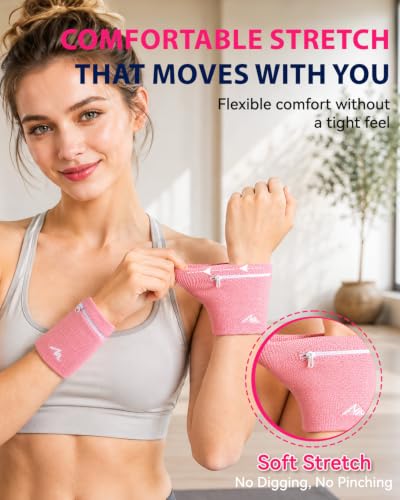 NEWZILL Wrist Wallet Wristband with Zipper - Cotton Sweatbands for Men & Women, Ideal for Running, Walking, Basketball, Football, Tennis, Hiking - color: White, style: Small-2PCS