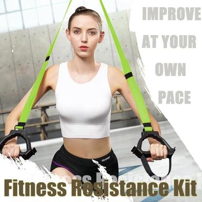 Bodyweight Resistance Training Straps, Home Gym Fitness Trainer kit - color: Bright Green