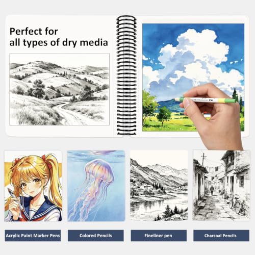 Hardcover Sketchbook,7.2" x 8.3" Spiral Bound Drawing Pad | 150gsm(92lb)Acid-Free Thick Paper,Blank Art Journal for Adults,Artists&Beginners,Ideal for Sketching,Doodling and Mixed Media - color: moon