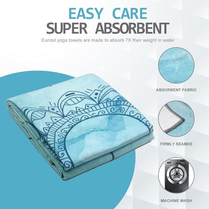 Eunzel Yoga Towel,Hot Yoga Mat Towel - Sweat Absorbent Non-Slip for Hot Yoga, Pilates and Workout 24" x72(Water Blue)