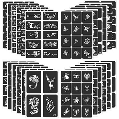 24 Sheets Henna Stencils for Kids Teens Adults | 400+ Reusable Tattoo Stencils, Glitter Tattoo Stencils For Face Hand Back