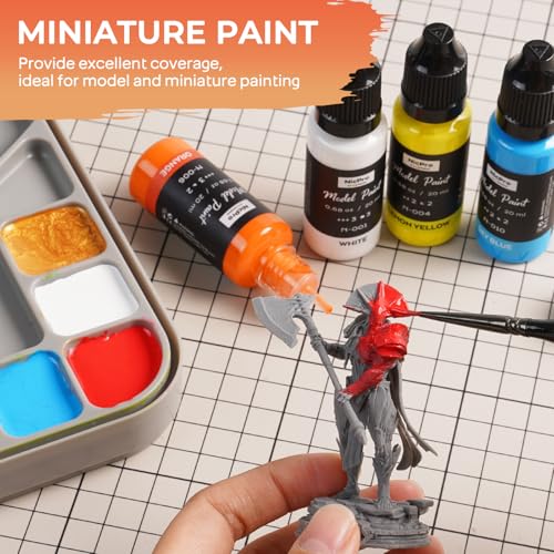 Nicpro All-In-One Miniature Painting Kit, Starter Paint Set with 18 Colors | Model Paint & Thinner(20ml), Palette, 11 Detail Paint Brushes Drybrush, Miniature Paint Set for Models, Scale Figures, Crafts - color: 18 Colors + 11 Paint Brushes + 1 Thinner +