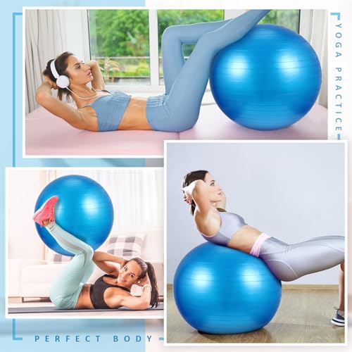 Liliful 10 Pcs Yoga Starter Kit Include 6mm Yoga Mat with Carry Strap, 2 Blocks, 65cm Pilates Ball, Stretch Strap, 5 Resistance Bands with Air Pump Home Workout Set for Beginners Women Men Gym - color: Blue
