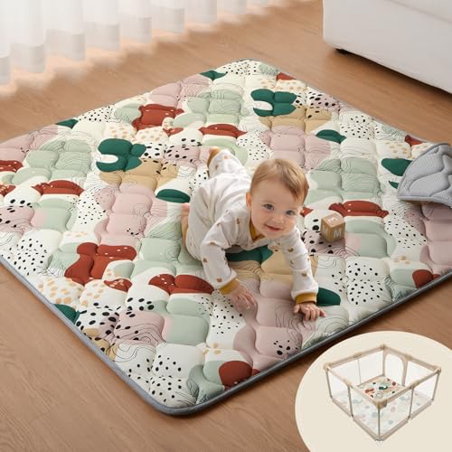 Blissful Diary Baby Play Mats for Floor, 47x47 Inch Playpen Mat, Thicker Padding Foam Playmats for Babies and Toddlers Infants, Modern Abstract - color: Modern Abstract, size: 47" X 47"