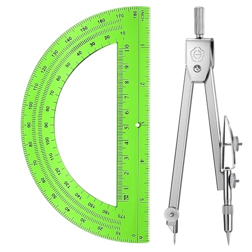 EBOOT Student Geometry Set, 180 Degree Protractor Compass 6",Green | Swing Arm Protractor Ruler Compass, Geometry Drawing Tools for Measuring Angles, School Classroom Math Supplies - color: Green